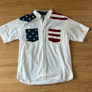 RedHead Patriotic Shirt American Flag Sz Large Button Down red white blue Men